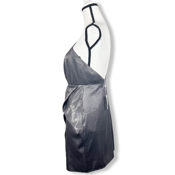 🆕 Missguided Charcoal Silky Asymmetric Faux Wrap Dress - Picture 5 of 10